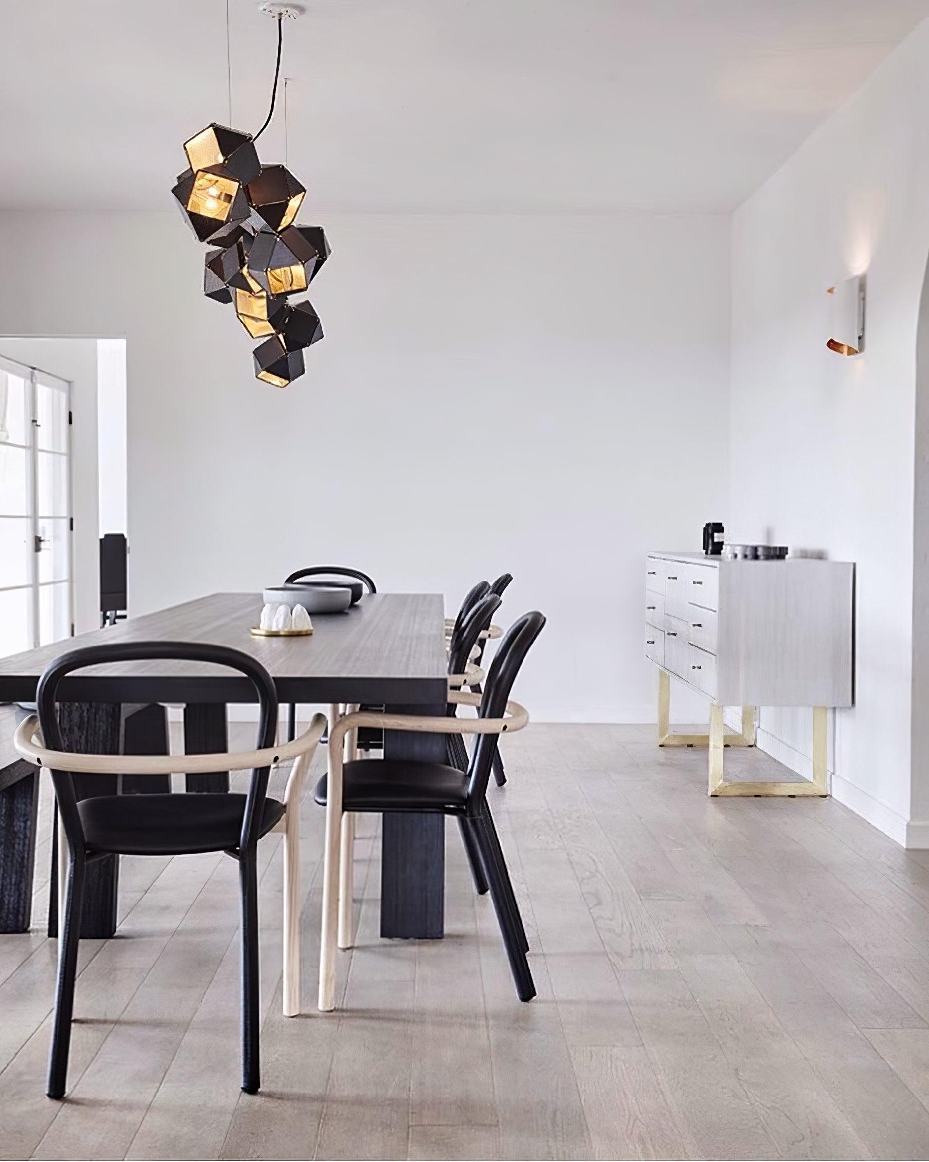 Geometric Hollow Polygon Pendant Light Black Modular Metal Chandelier for Dining Room