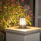 Geometric Round Black Outdoor Post Light Waterproof LED Landscape Pillar Lamp for Patios