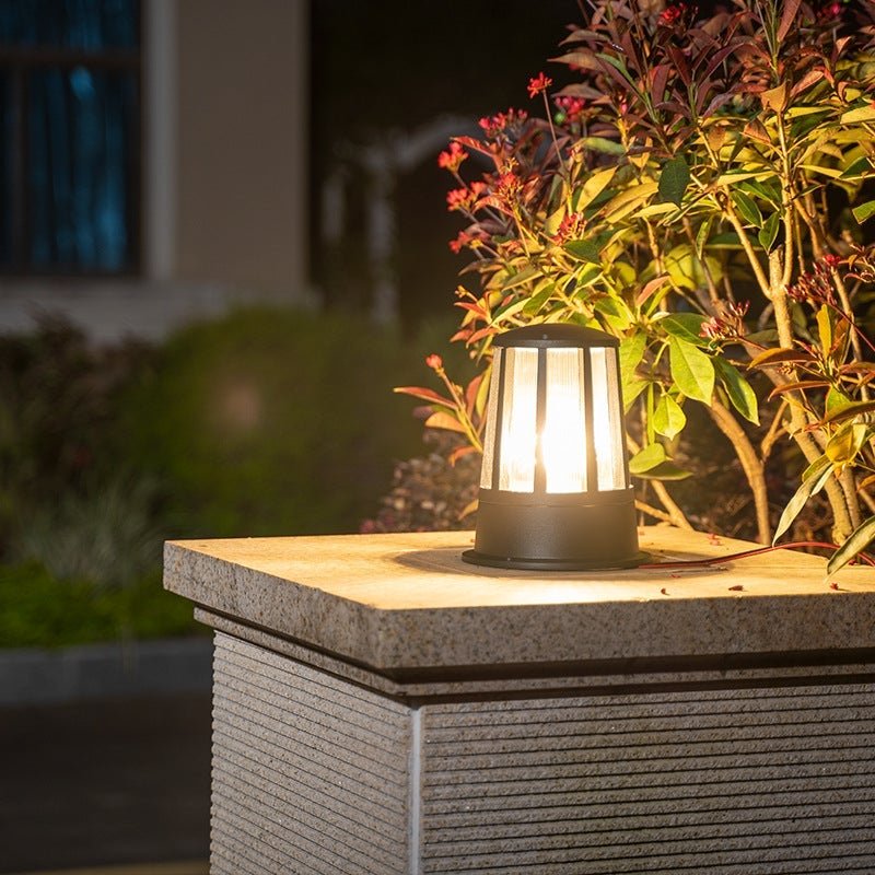 Geometric Round Black Outdoor Post Light Waterproof LED Landscape Pillar Lamp for Patios
