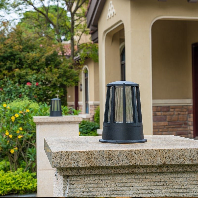 Geometric Round Black Outdoor Post Light Waterproof LED Landscape Pillar Lamp for Patios