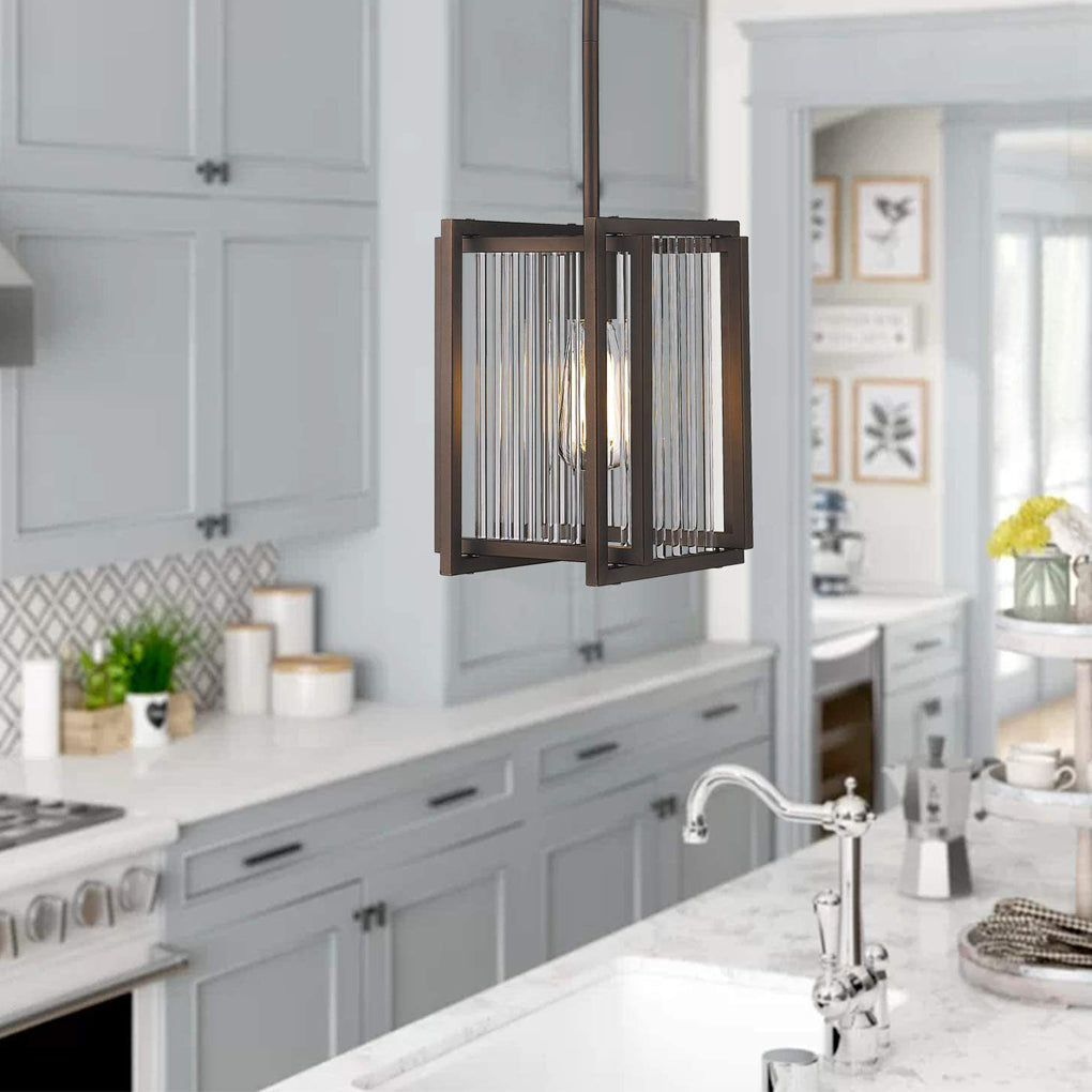 Geometric Square Black Iron Frame Retro Industrial Chandelier for Dining Room Lighting