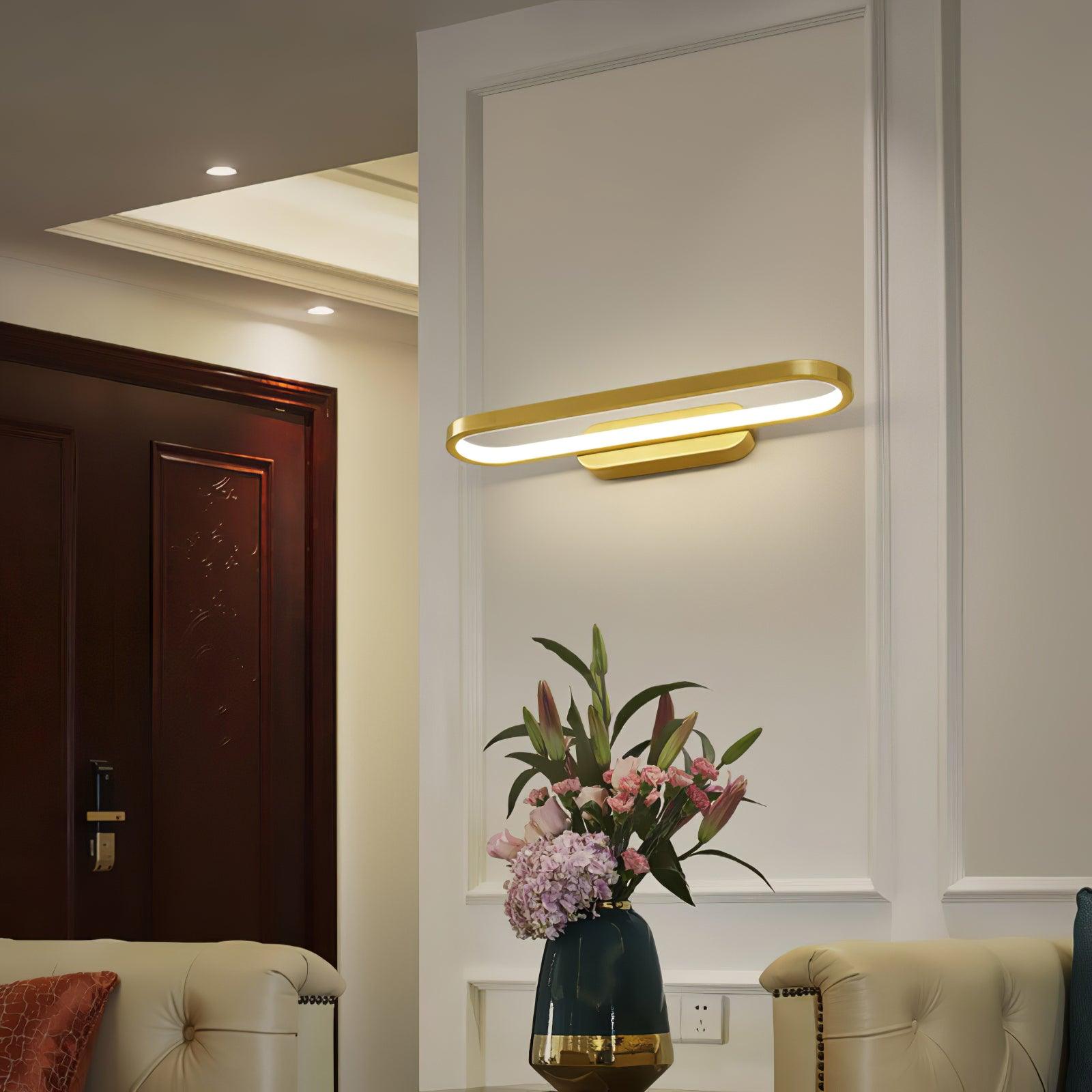 Gianni Minimalist Oval LED Wall Sconce Brass Vanity Light with Adjustable Color Temperature