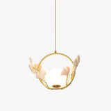 Gingko Leaf Brass Pendant Light Elegant Glass Ball Chandelier for Modern Interior Spaces