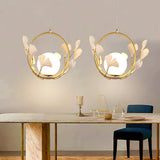 Gingko Leaf Brass Pendant Light Elegant Glass Ball Chandelier for Modern Interior Spaces