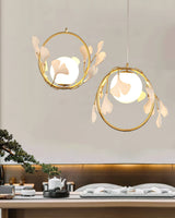 Gingko Leaf Brass Pendant Light Elegant Glass Ball Chandelier for Modern Interior Spaces