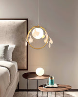 Gingko Leaf Brass Pendant Light Elegant Glass Ball Chandelier for Modern Interior Spaces