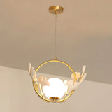 Gingko Leaf Brass Pendant Light Elegant Glass Ball Chandelier for Modern Interior Spaces