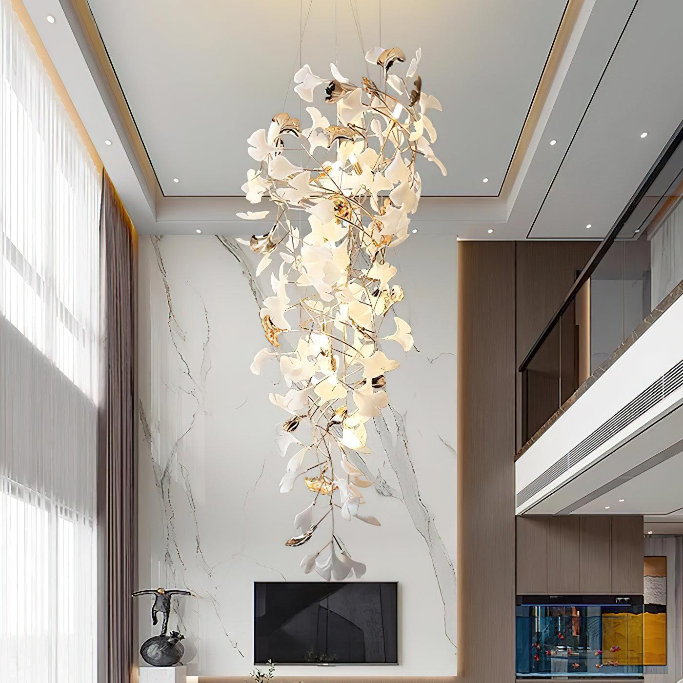 Gingko Leaf Porcelain Crown Chandelier Elegant Ceramic Pendant Light for Luxury Interiors