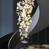 Gingko Leaf Porcelain Crown Chandelier Elegant Ceramic Pendant Light for Luxury Interiors