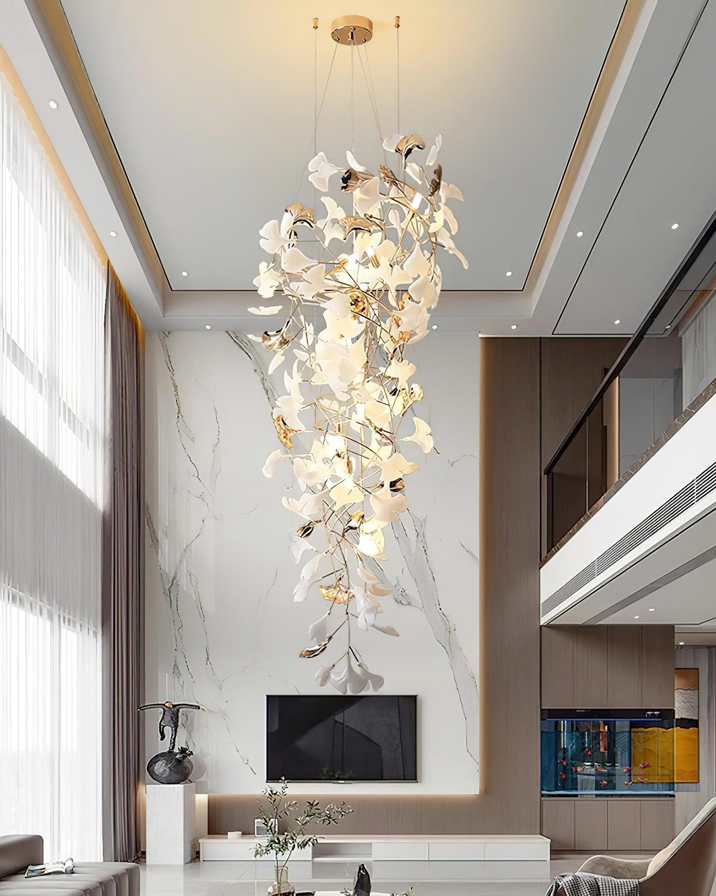 Gingko Leaf Porcelain Crown Chandelier Elegant Ceramic Pendant Light for Luxury Interiors