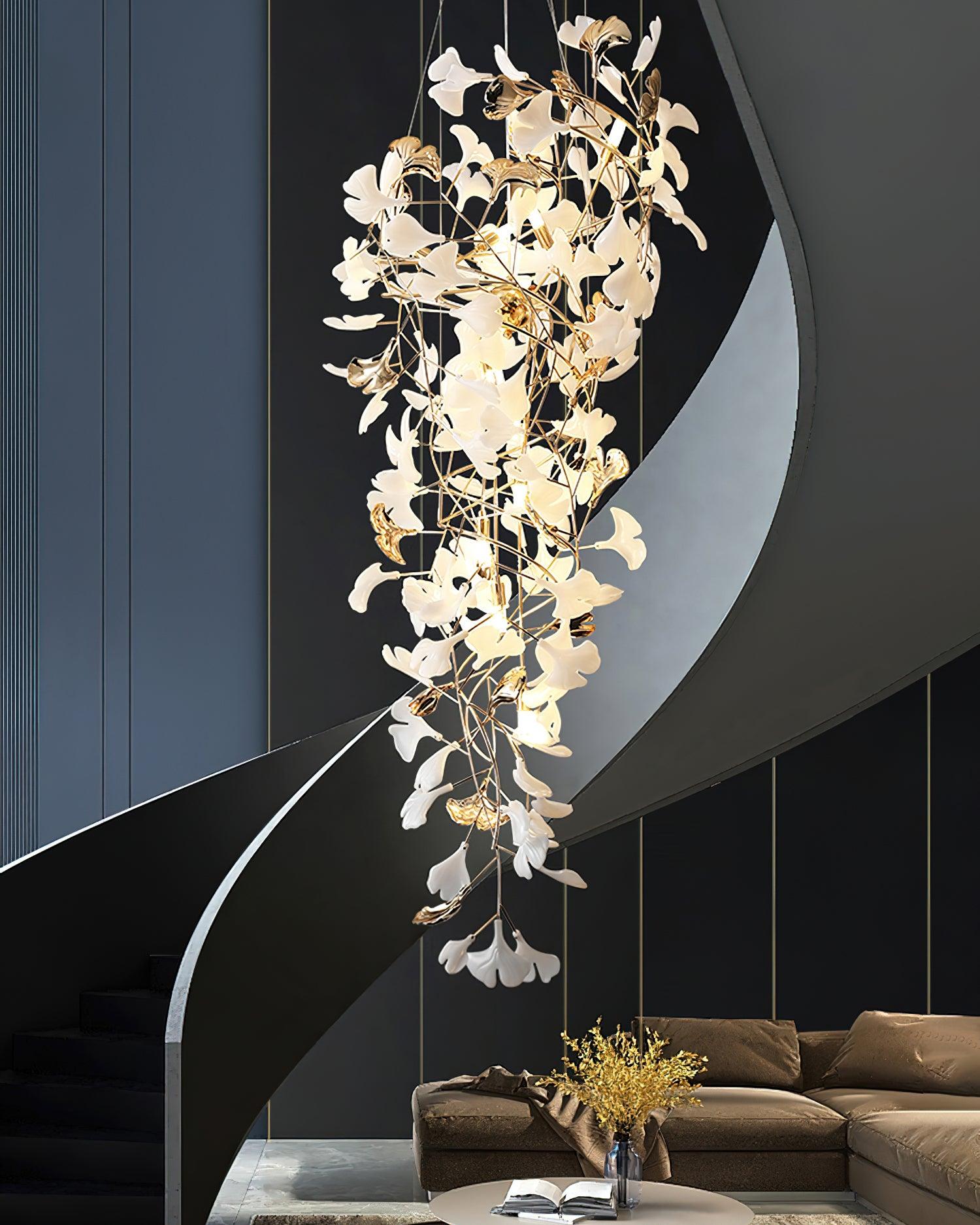 Gingko Leaf Porcelain Crown Chandelier Elegant Ceramic Pendant Light for Luxury Interiors