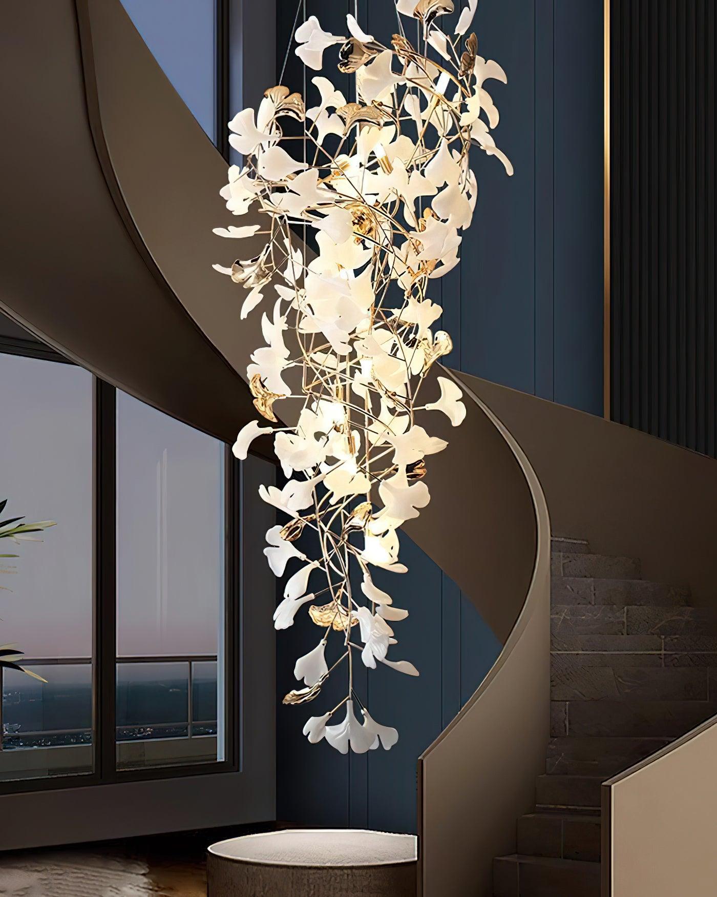 Gingko Leaf Porcelain Crown Chandelier Elegant Ceramic Pendant Light for Luxury Interiors
