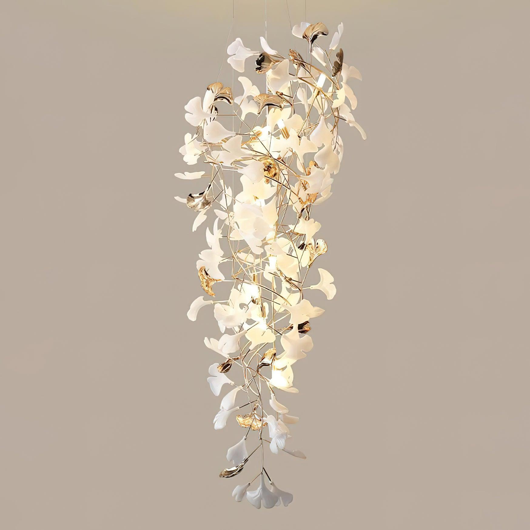 Gingko Leaf Porcelain Crown Chandelier Elegant Ceramic Pendant Light for Luxury Interiors