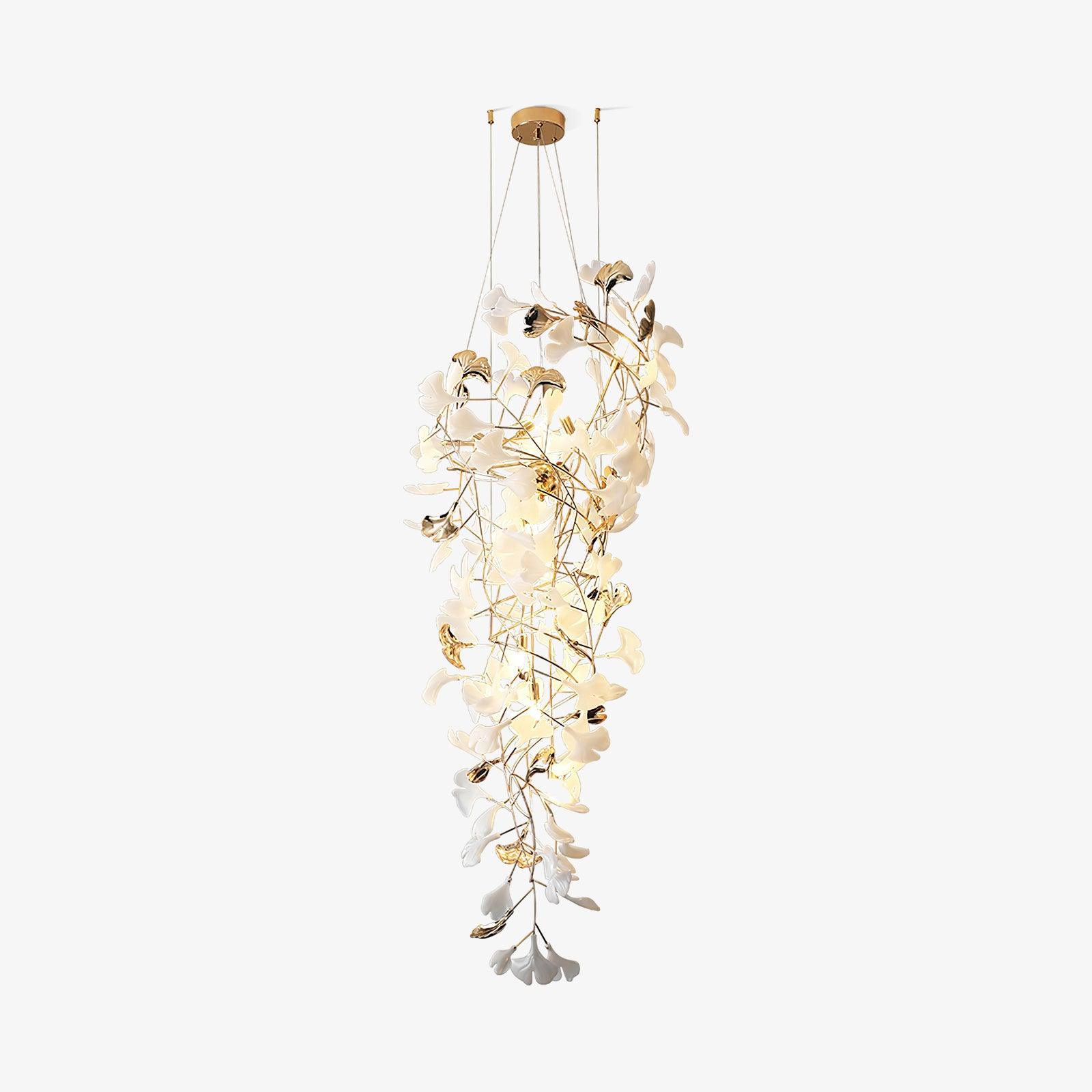 Gingko Leaf Porcelain Crown Chandelier Elegant Ceramic Pendant Light for Luxury Interiors