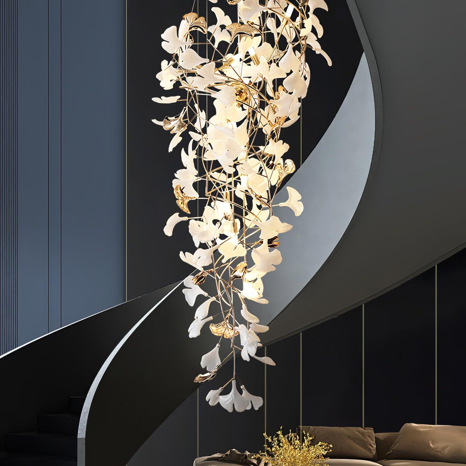 Gingko Leaf Porcelain Crown Chandelier Elegant Ceramic Pendant Light for Luxury Interiors