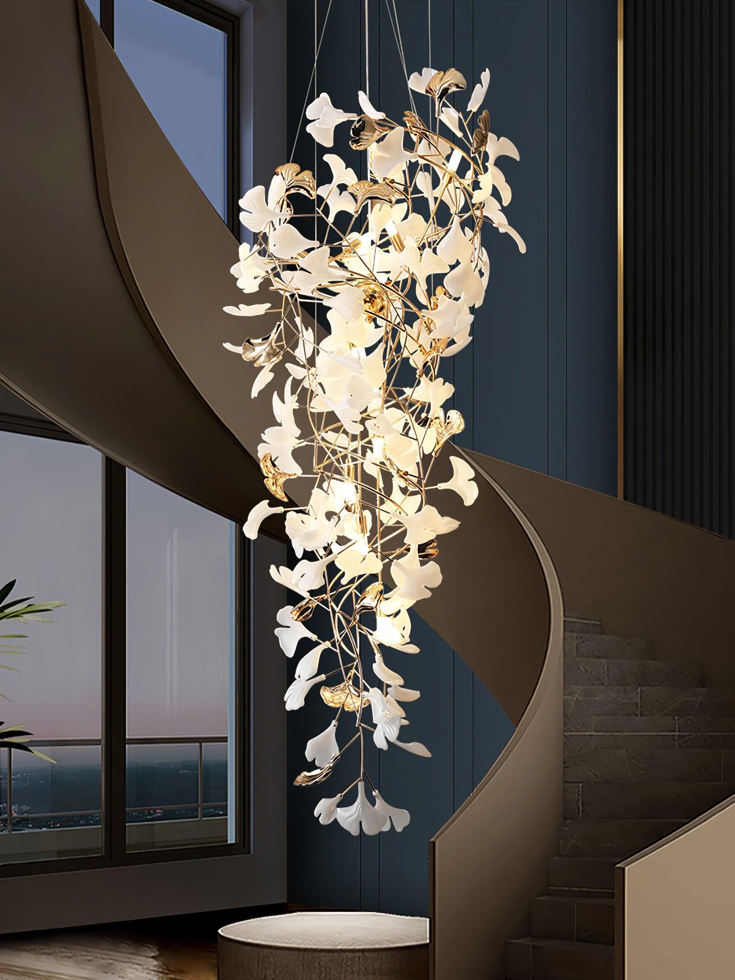 Gingko Leaf Porcelain Crown Chandelier Elegant Ceramic Pendant Light for Luxury Interiors