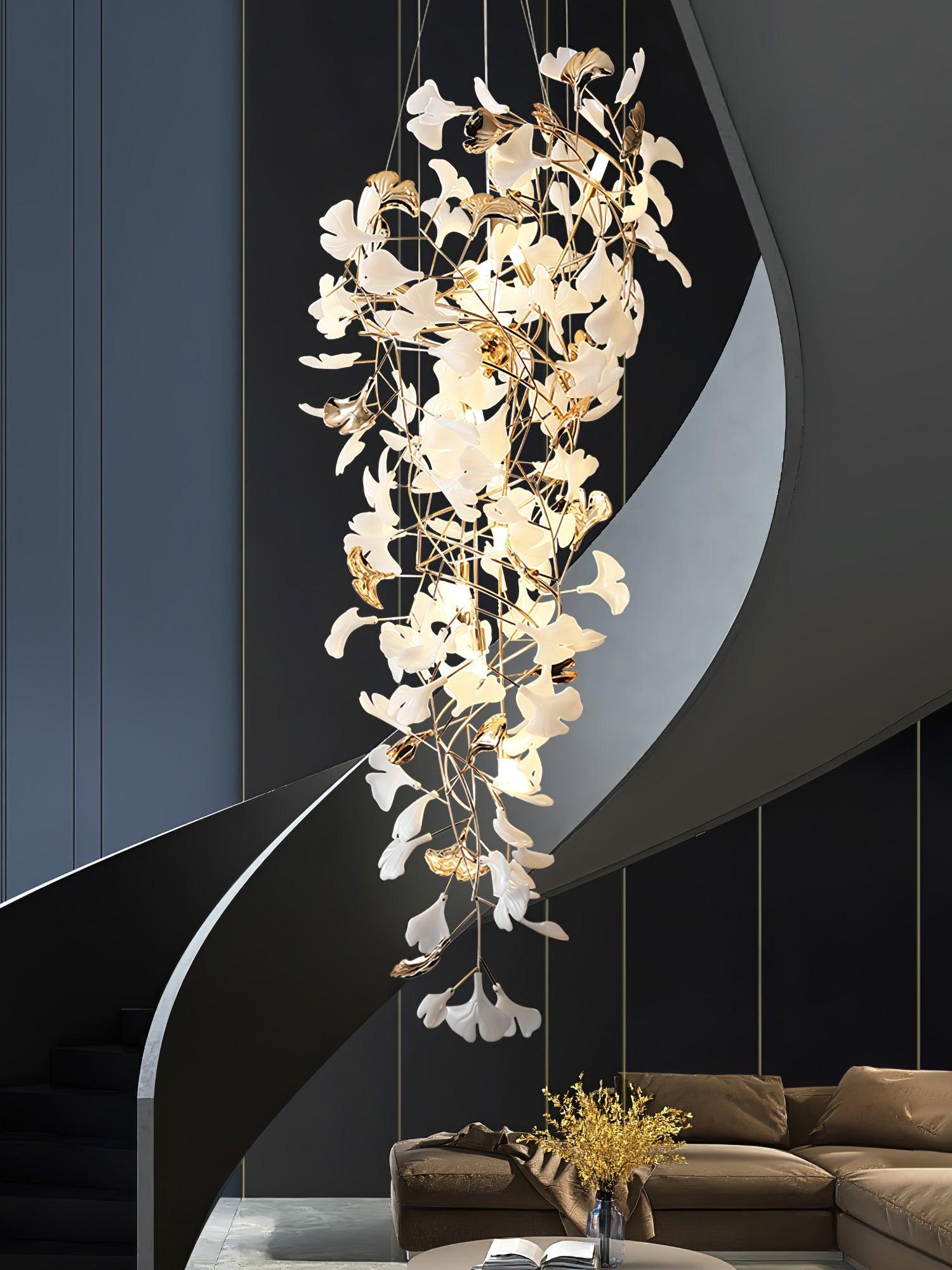 Gingko Leaf Porcelain Crown Chandelier Elegant Ceramic Pendant Light for Luxury Interiors