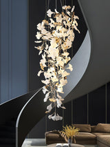 Gingko Leaf Porcelain Crown Chandelier Elegant Ceramic Pendant Light for Luxury Interiors