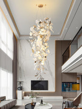 Gingko Leaf Porcelain Crown Chandelier Elegant Ceramic Pendant Light for Luxury Interiors