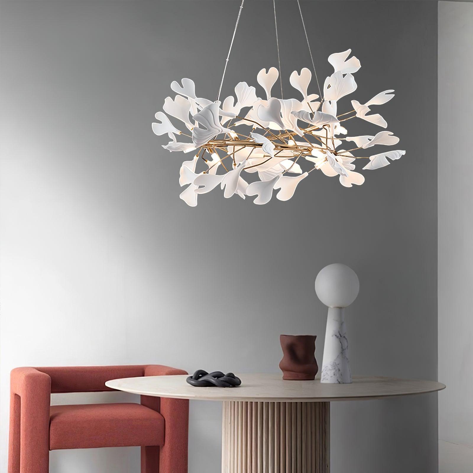Ginkgo Ceramic Leaf Flush Mount Chandelier Elegant Modern Ceiling Light Fixture