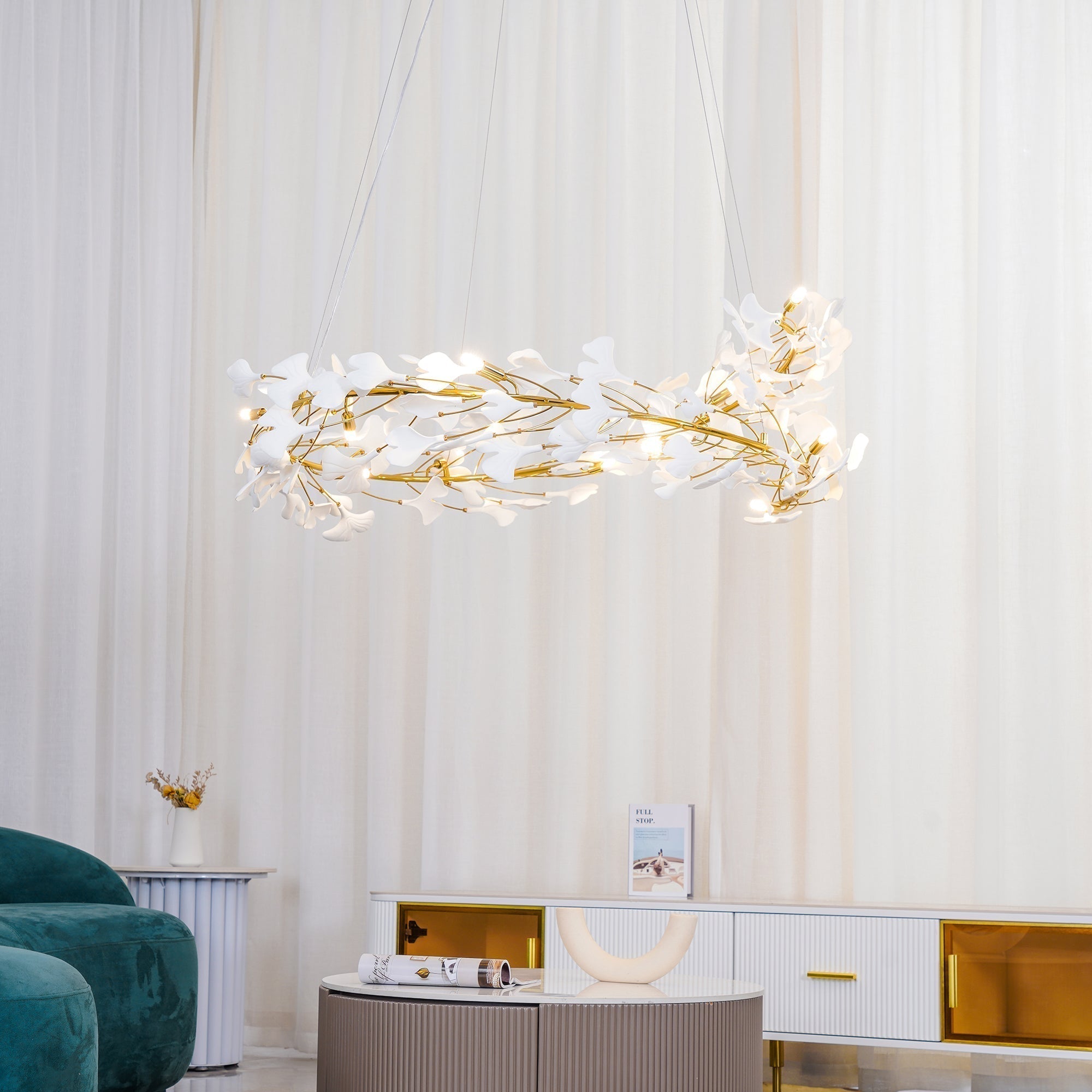 Ginkgo Ceramic Leaf Flush Mount Chandelier Elegant Modern Ceiling Light Fixture