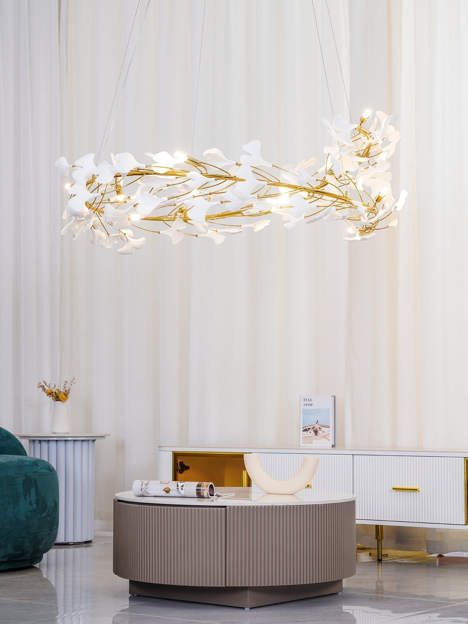 Ginkgo Ceramic Leaf Flush Mount Chandelier Elegant Modern Ceiling Light Fixture