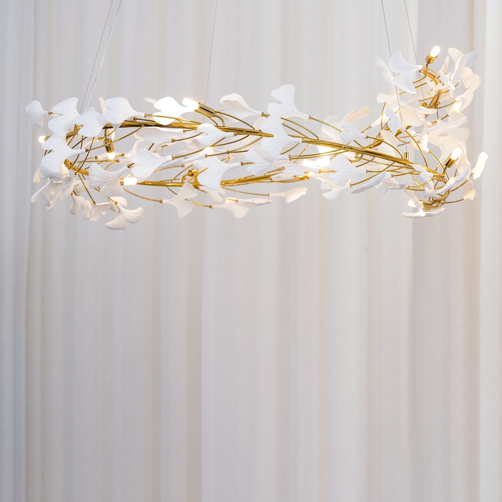 Ginkgo Ceramic Leaf Flush Mount Chandelier Elegant Modern Ceiling Light Fixture