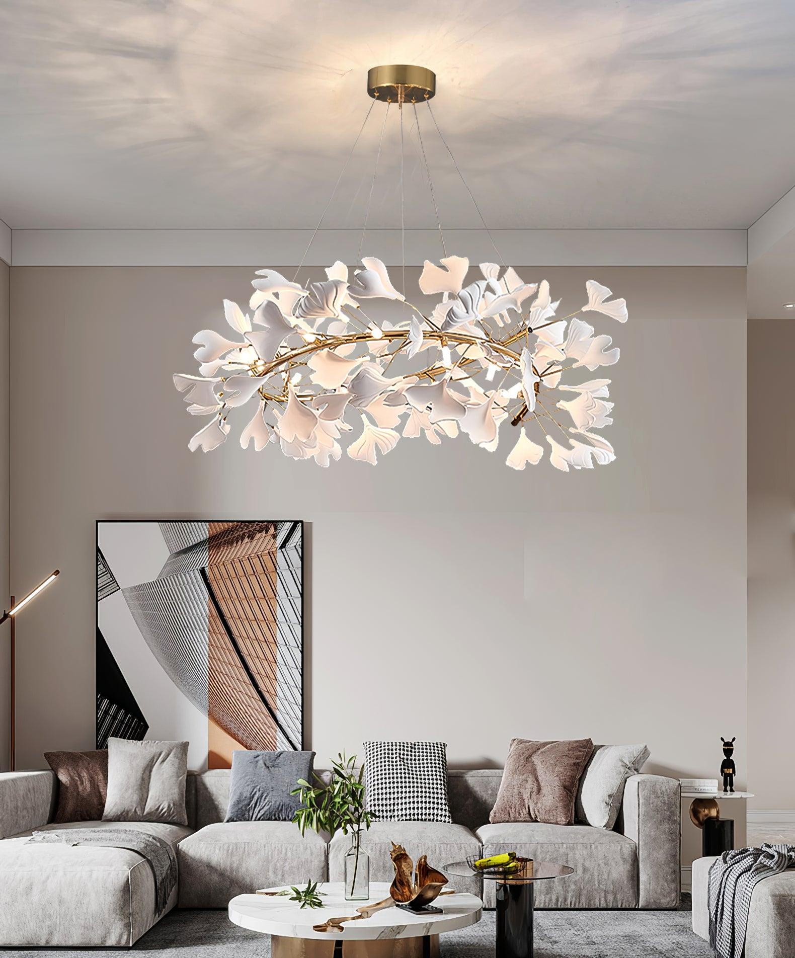 Ginkgo Ceramic Leaf Flush Mount Chandelier Elegant Modern Ceiling Light Fixture