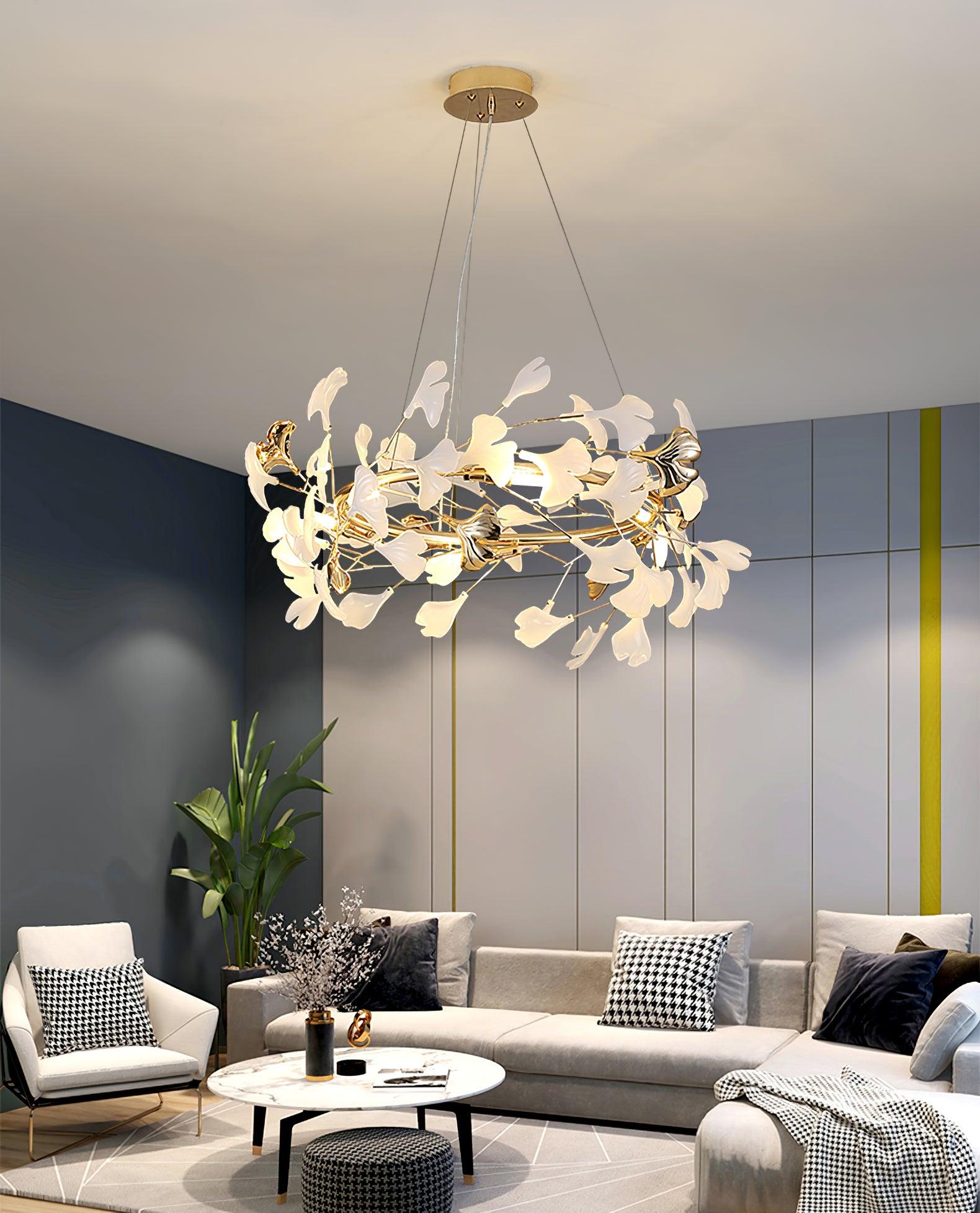 Ginkgo Ceramic Leaf Flush Mount Chandelier Elegant Modern Ceiling Light Fixture