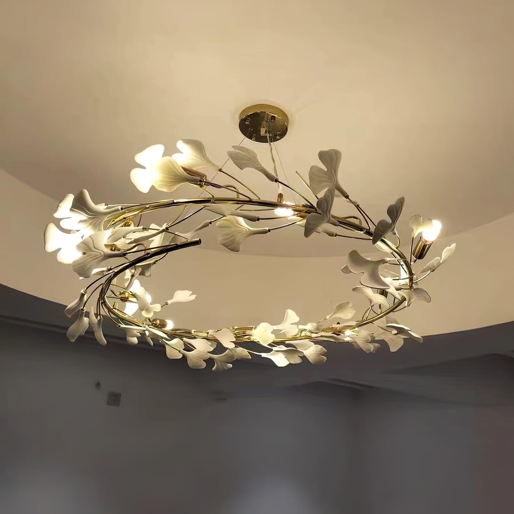 Ginkgo Ceramic Leaf Flush Mount Chandelier Elegant Modern Ceiling Light Fixture