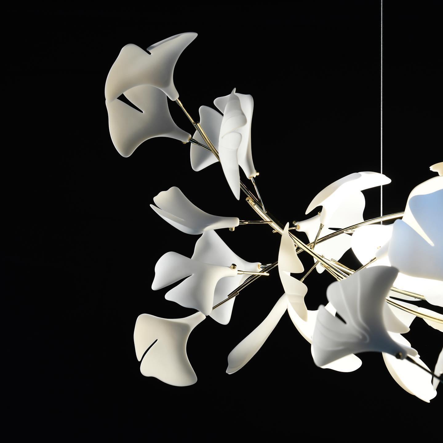 Ginkgo Ceramic Leaf Flush Mount Chandelier Elegant Modern Ceiling Light Fixture