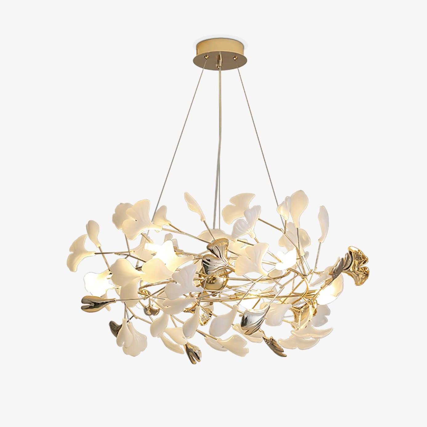 Ginkgo Leaf Ceramic Chandelier Modern Luxury Porcelain Pendant Light for Elegant Interior Spaces