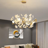 Ginkgo Leaf Ceramic Chandelier Modern Luxury Porcelain Pendant Light for Elegant Interior Spaces