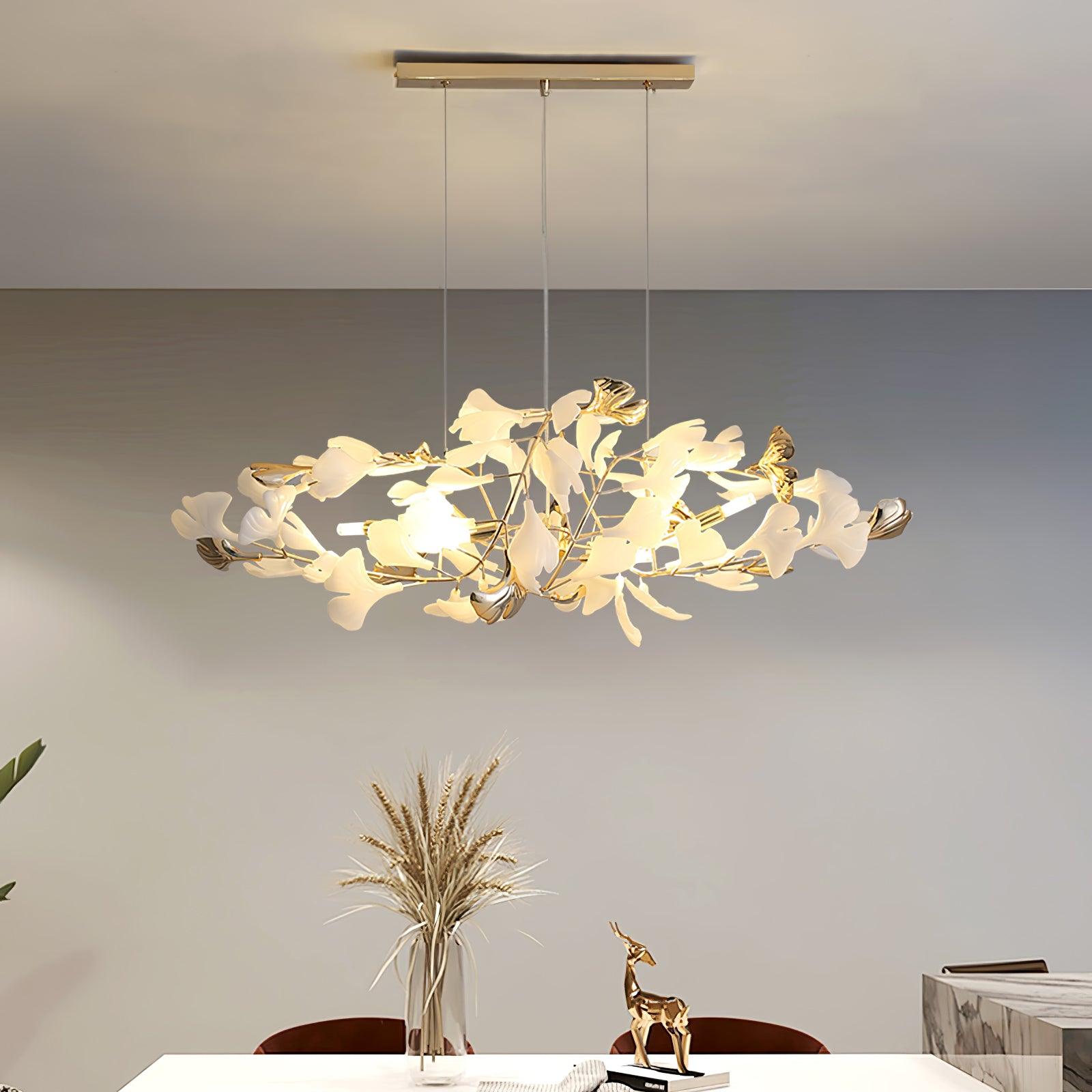 Ginkgo Leaf Ceramic Chandelier Modern Luxury Porcelain Pendant Light for Elegant Interior Spaces