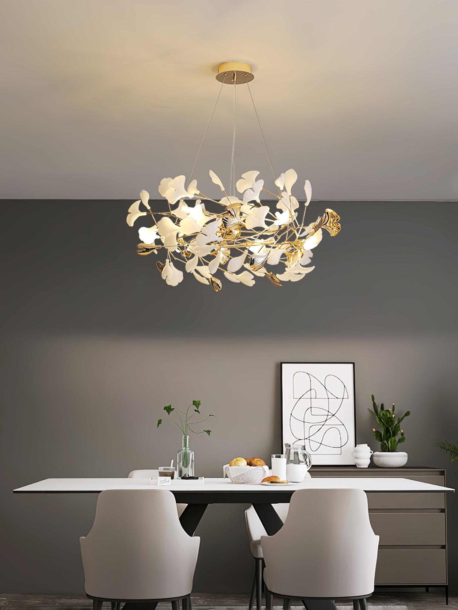 Ginkgo Leaf Ceramic Chandelier Modern Luxury Porcelain Pendant Light for Elegant Interior Spaces