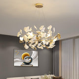 Ginkgo Leaf Ceramic Chandelier Modern Luxury Porcelain Pendant Light for Elegant Interior Spaces