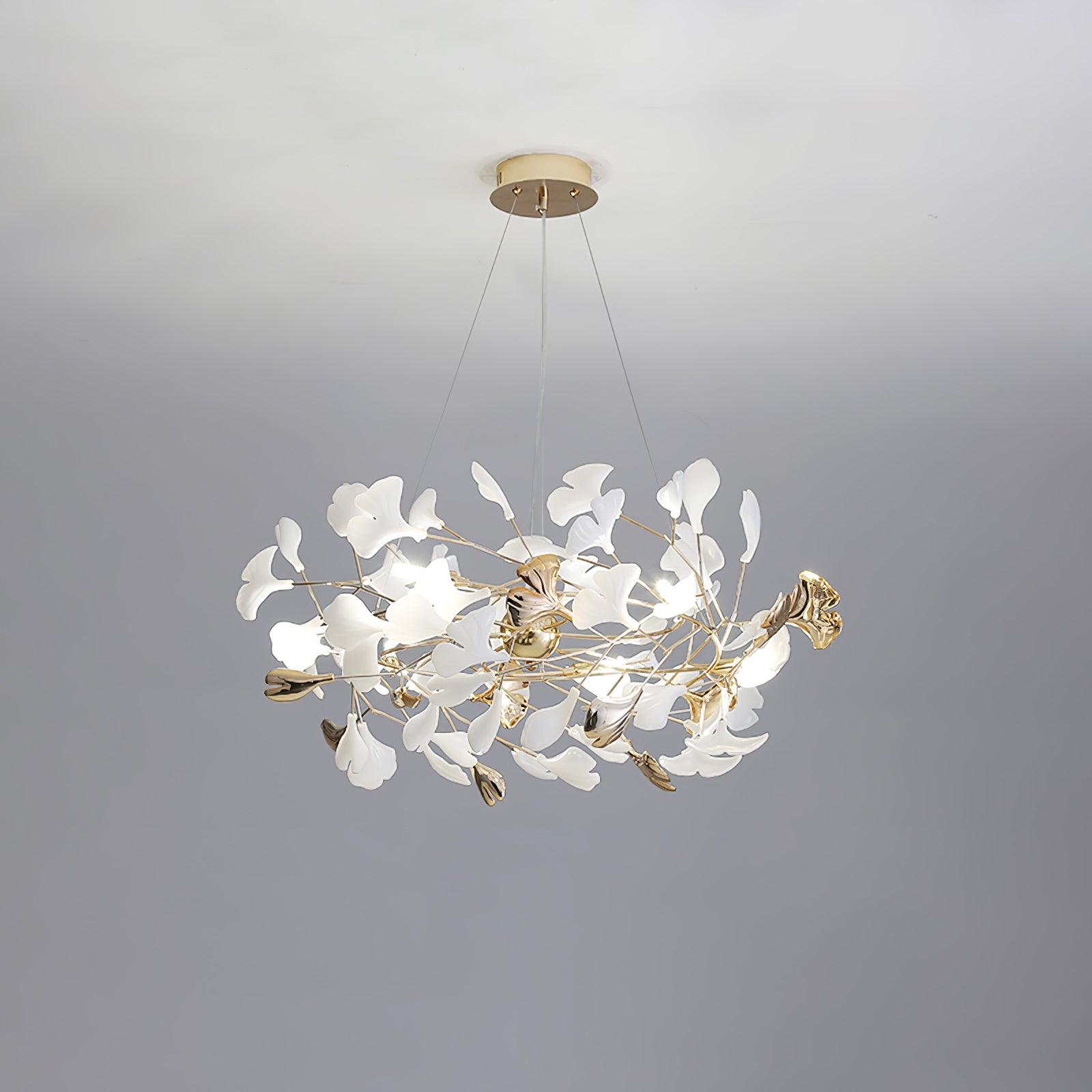 Ginkgo Leaf Ceramic Chandelier Modern Luxury Porcelain Pendant Light for Elegant Interior Spaces