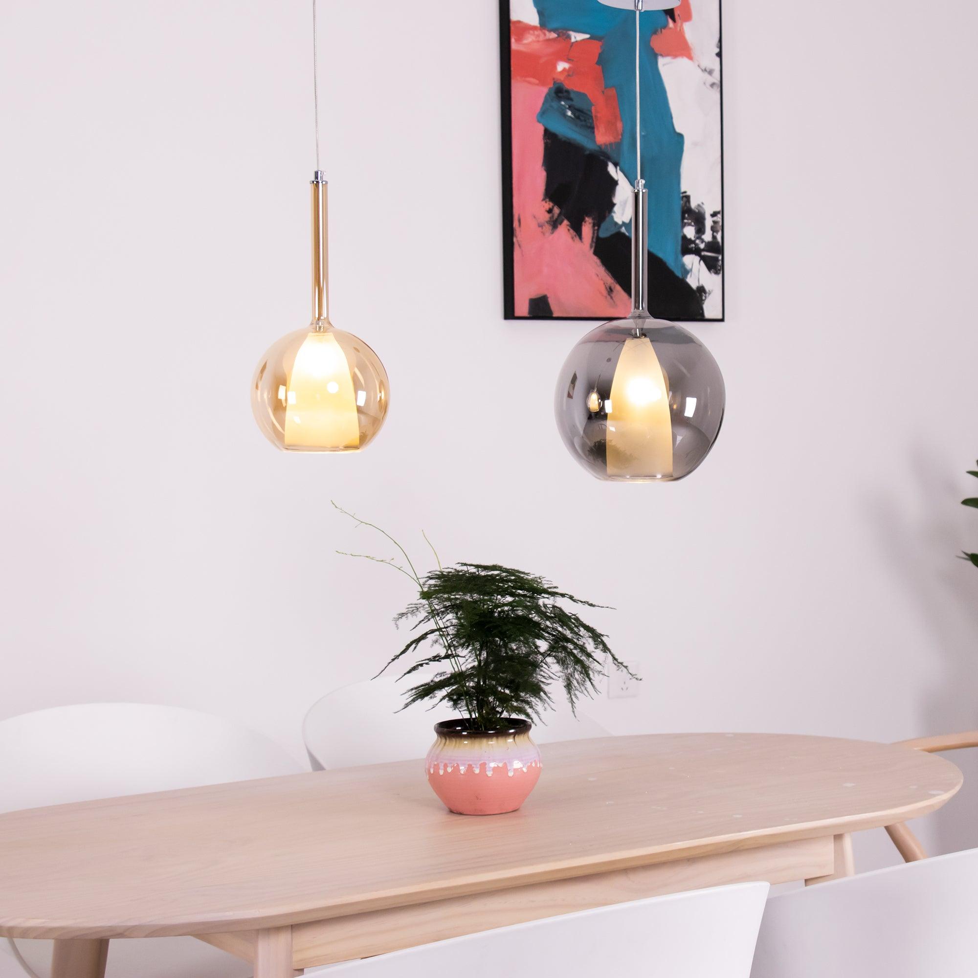 Glo Modern Glass Globe Pendant Light with Metallic Finish for Interior Lighting