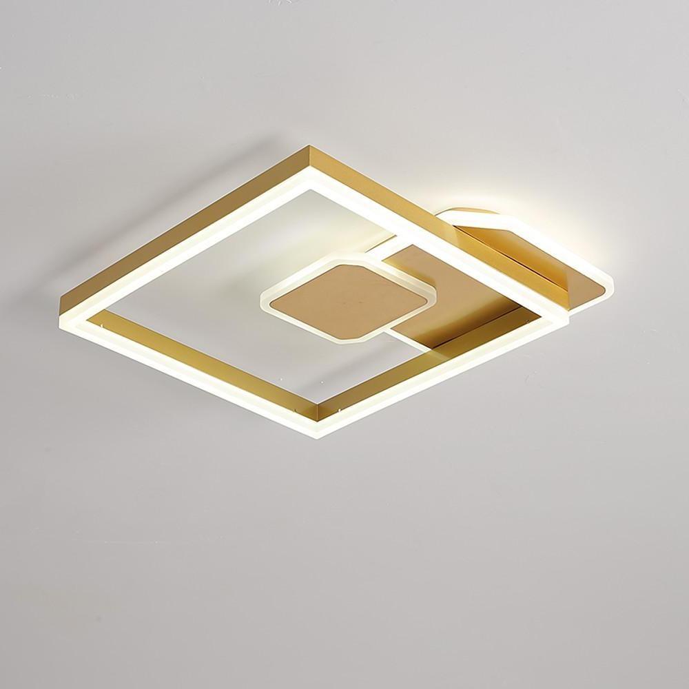Modern Geometric Square Dimmable LED Flush Mount Ceiling Light Fixture for Living Room Bedroom Gold Coffee