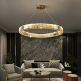 Gold Crystal Ring LED Crown Chandelier Modern Multi Tier Hanging Pendant Lamp