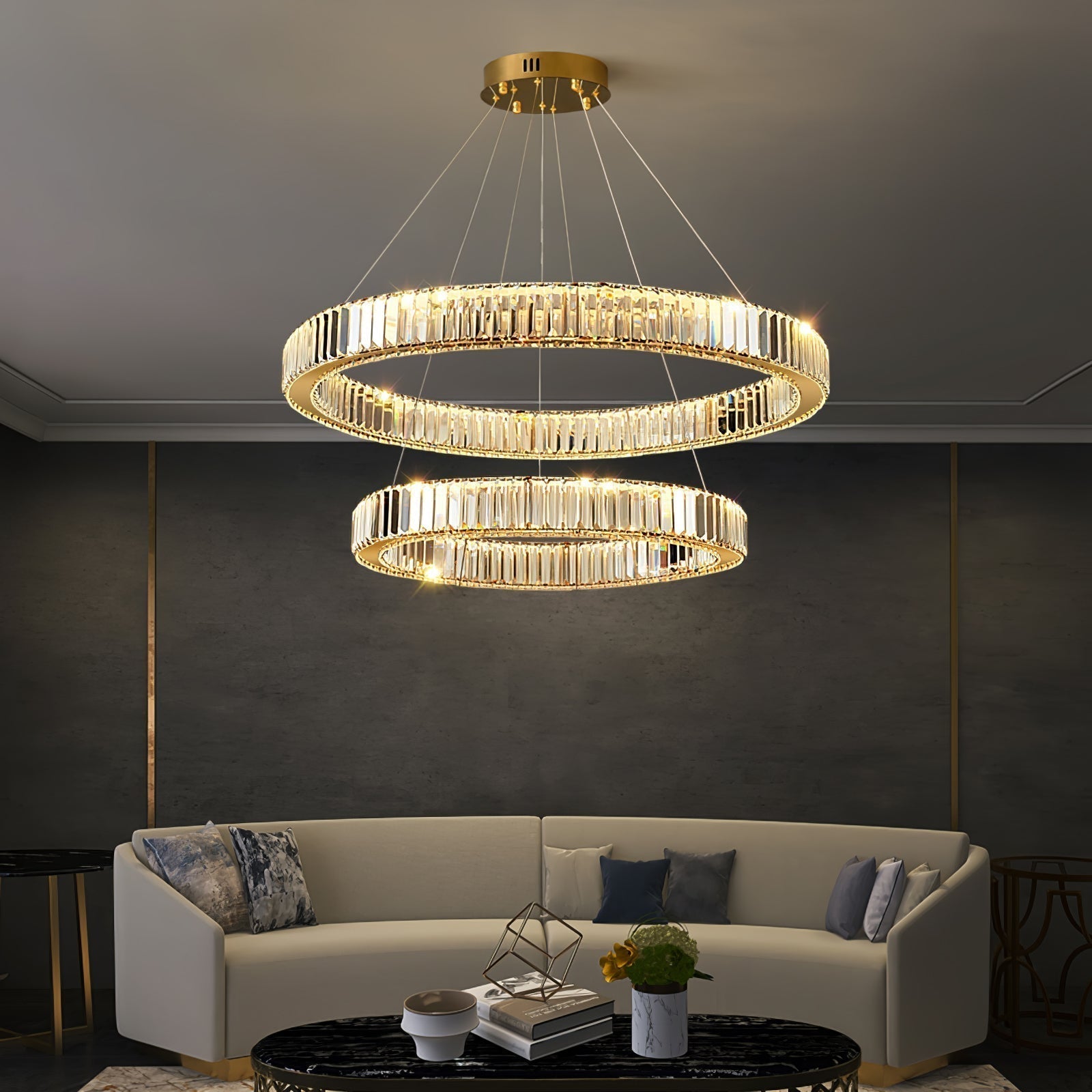 Gold Crystal Ring LED Crown Chandelier Modern Multi Tier Hanging Pendant Lamp