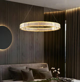Gold Crystal Ring LED Crown Chandelier Modern Multi Tier Hanging Pendant Lamp