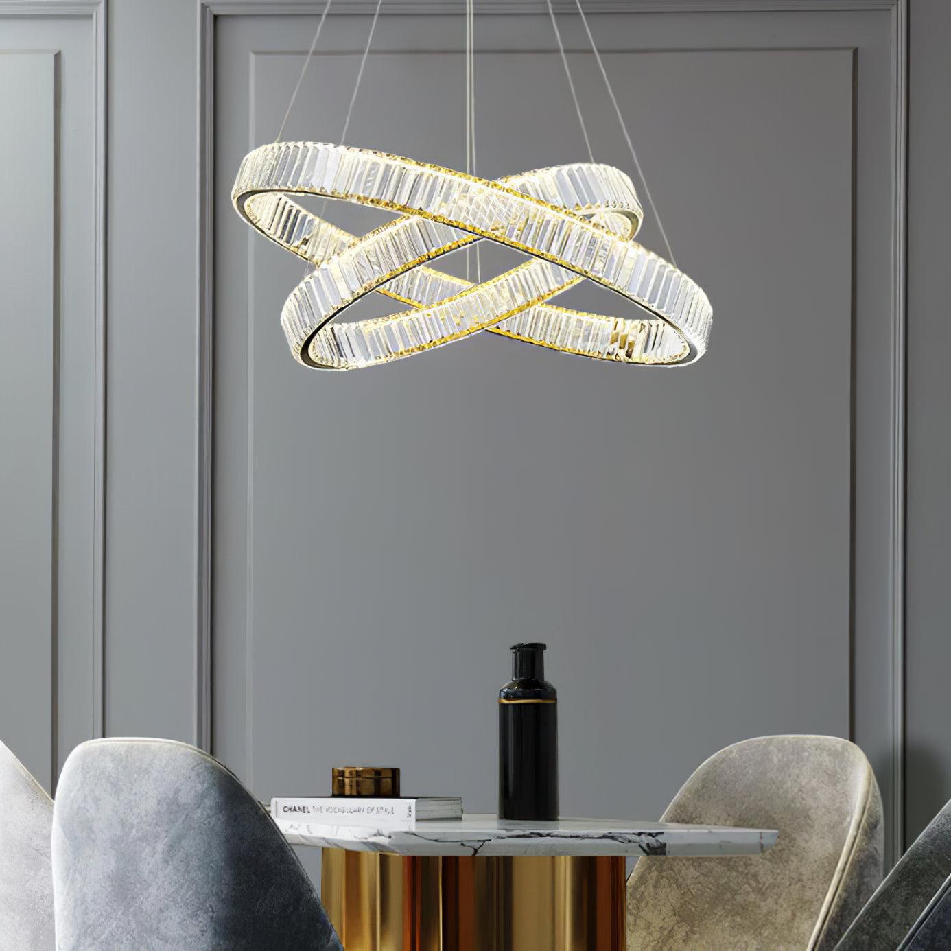 Gold Crystal Ring LED Crown Chandelier Modern Multi Tier Hanging Pendant Lamp