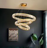 Gold Crystal Ring LED Crown Chandelier Modern Multi Tier Hanging Pendant Lamp