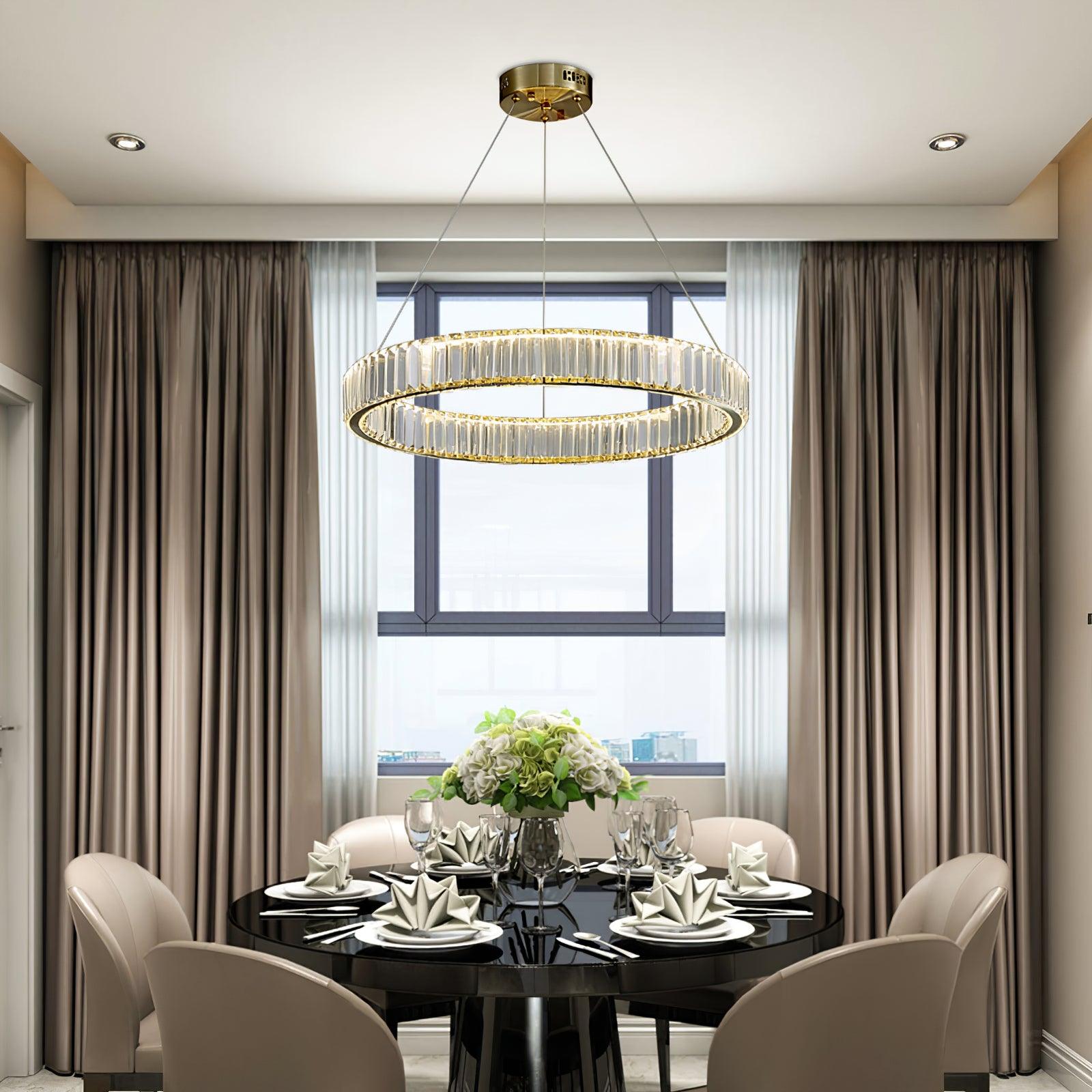 Gold Crystal Ring LED Crown Chandelier Modern Multi Tier Hanging Pendant Lamp