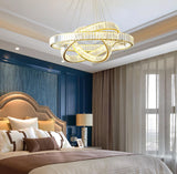 Gold Crystal Ring LED Crown Chandelier Modern Multi Tier Hanging Pendant Lamp