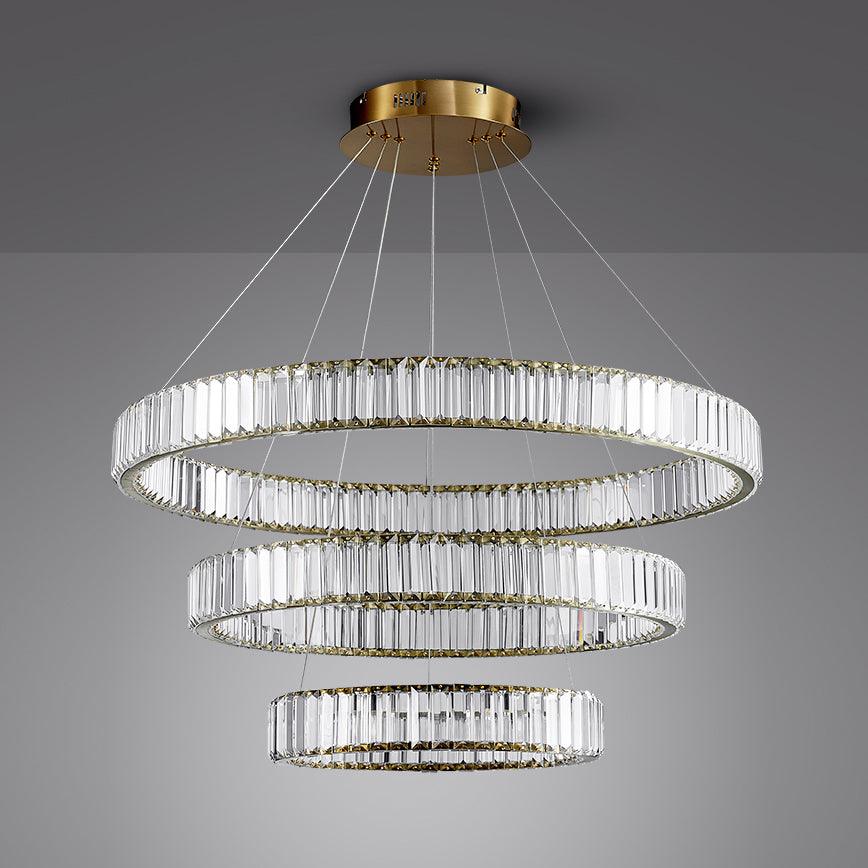 Gold Crystal Ring LED Crown Chandelier Modern Multi Tier Hanging Pendant Lamp