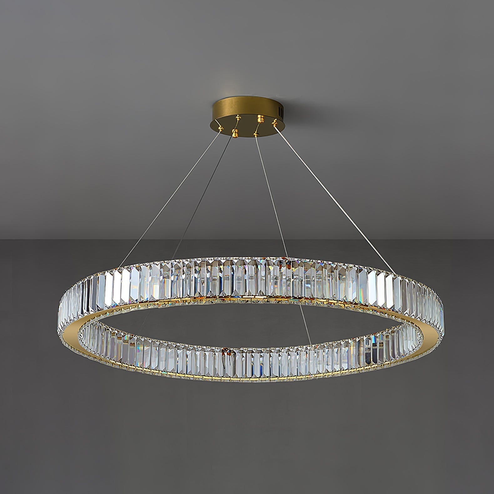 Gold Crystal Ring LED Crown Chandelier Modern Multi Tier Hanging Pendant Lamp