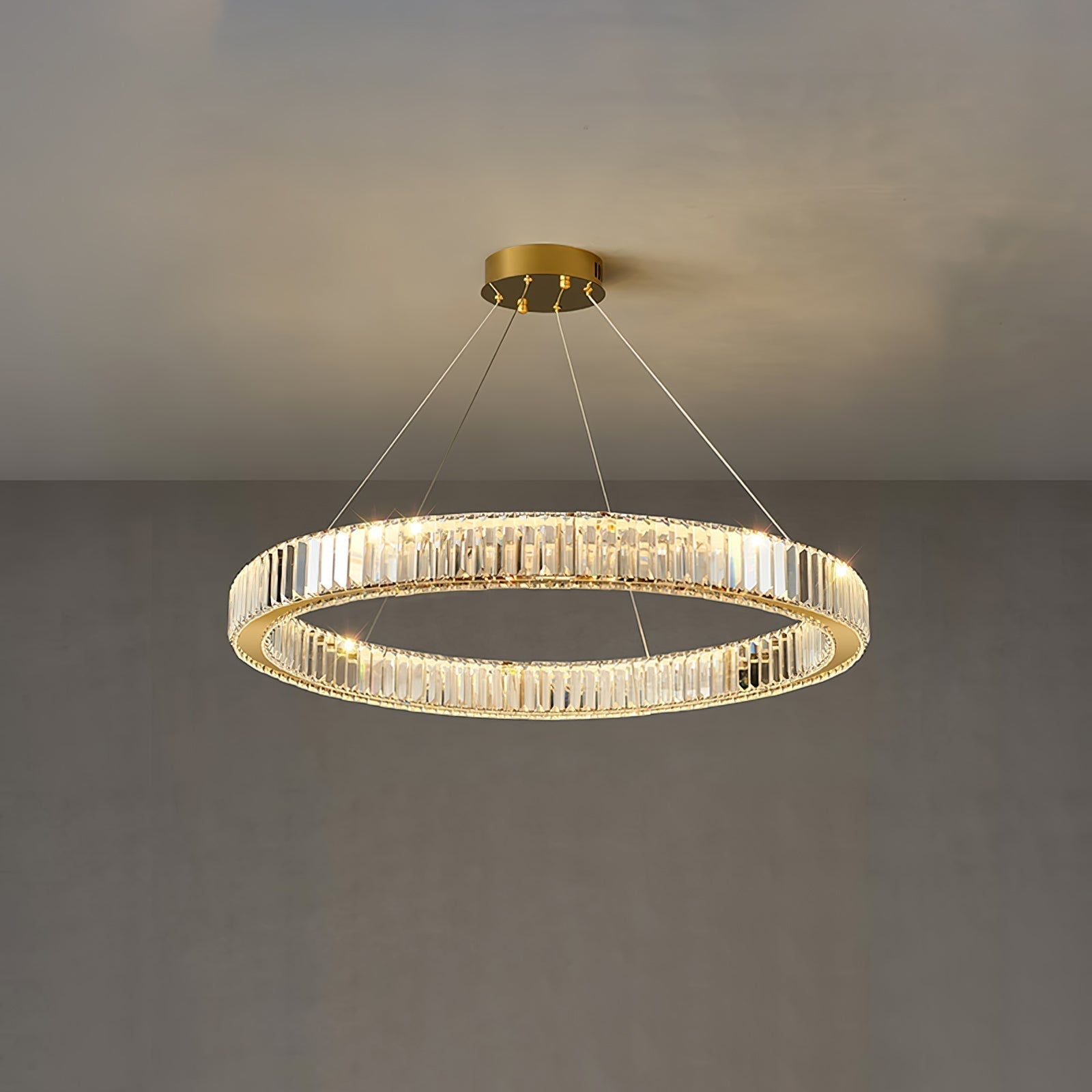 Gold Crystal Ring LED Crown Chandelier Modern Multi Tier Hanging Pendant Lamp