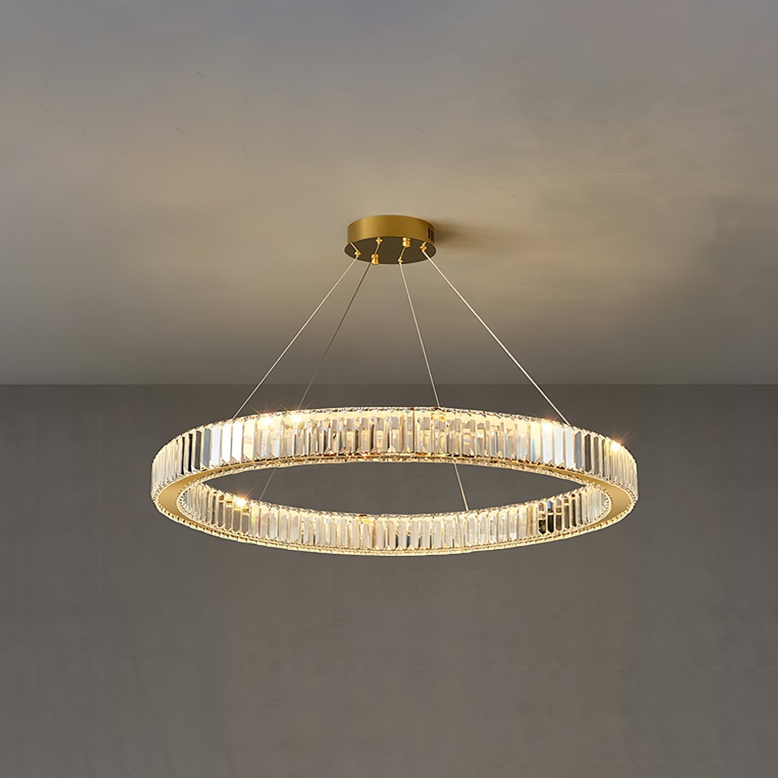 Gold Crystal Ring LED Crown Chandelier Modern Multi Tier Hanging Pendant Lamp